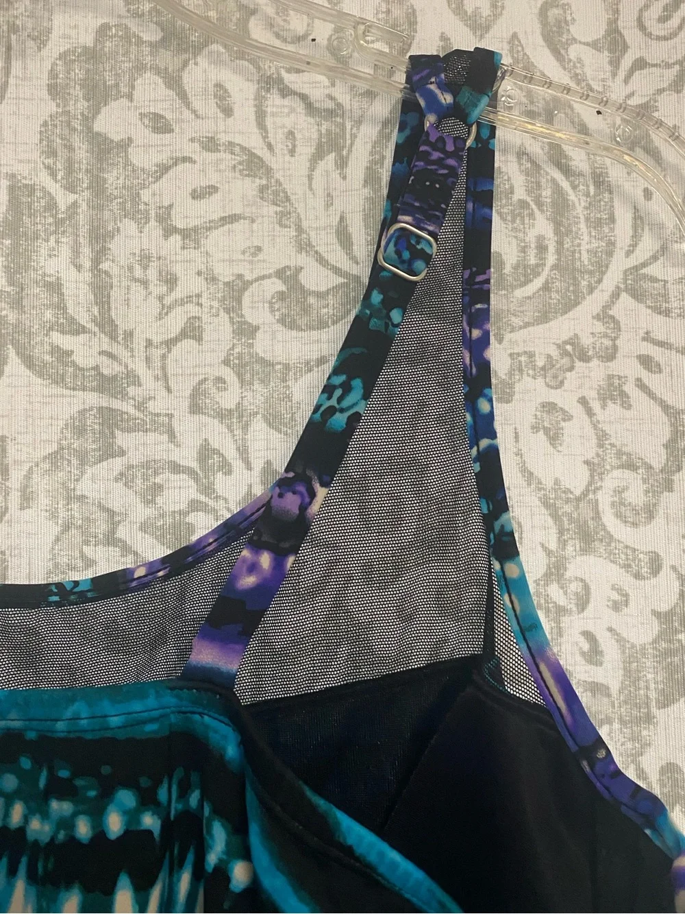 Miraclesuit Cat Bayou Mirage High Neck Mesh Animal Print Purple Black 14DD FLAW